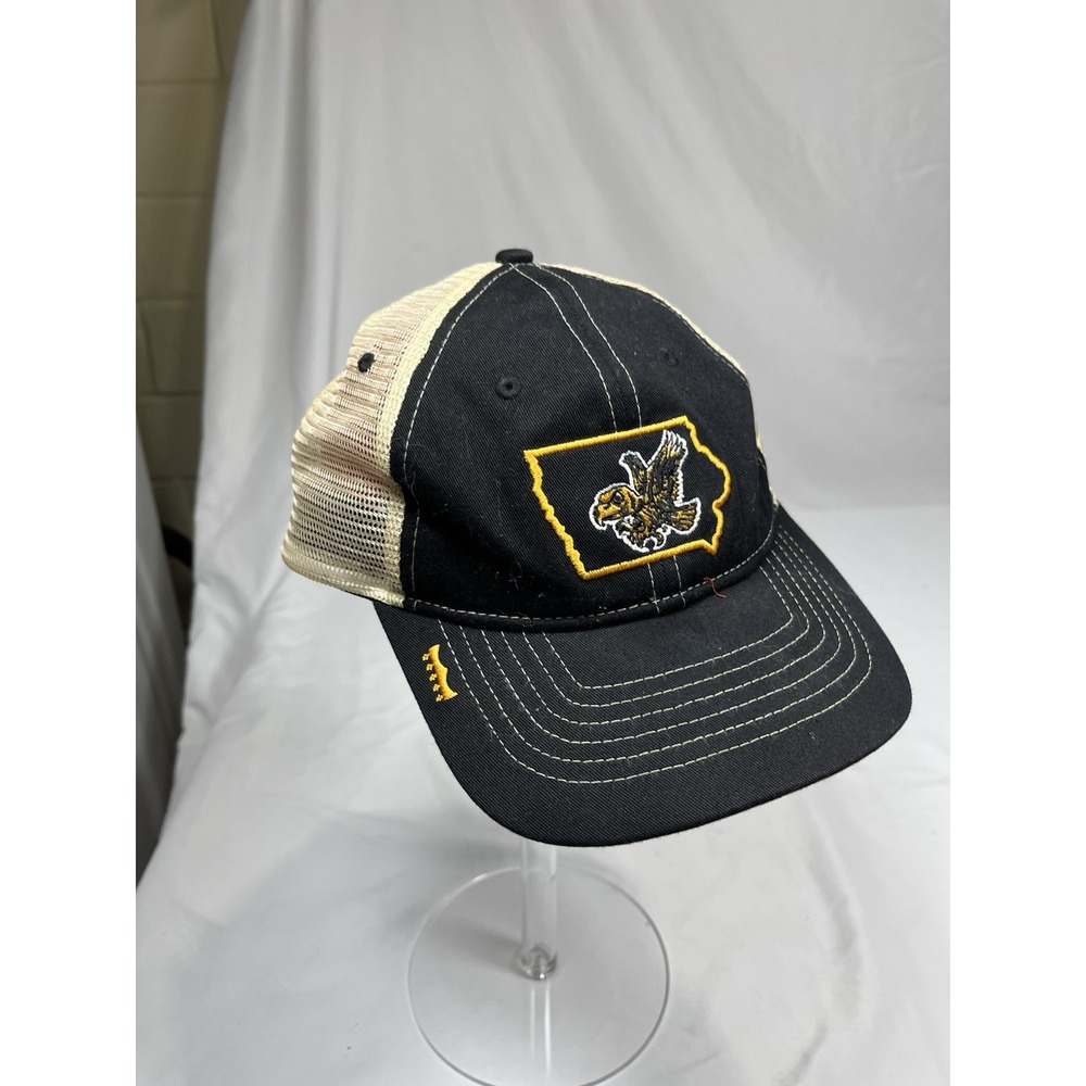 Iowa Hawkeyes Trucker Hat Black Tan Mesh Adjustable Strapback Herky Mascot Cap - Picture 5 of 5